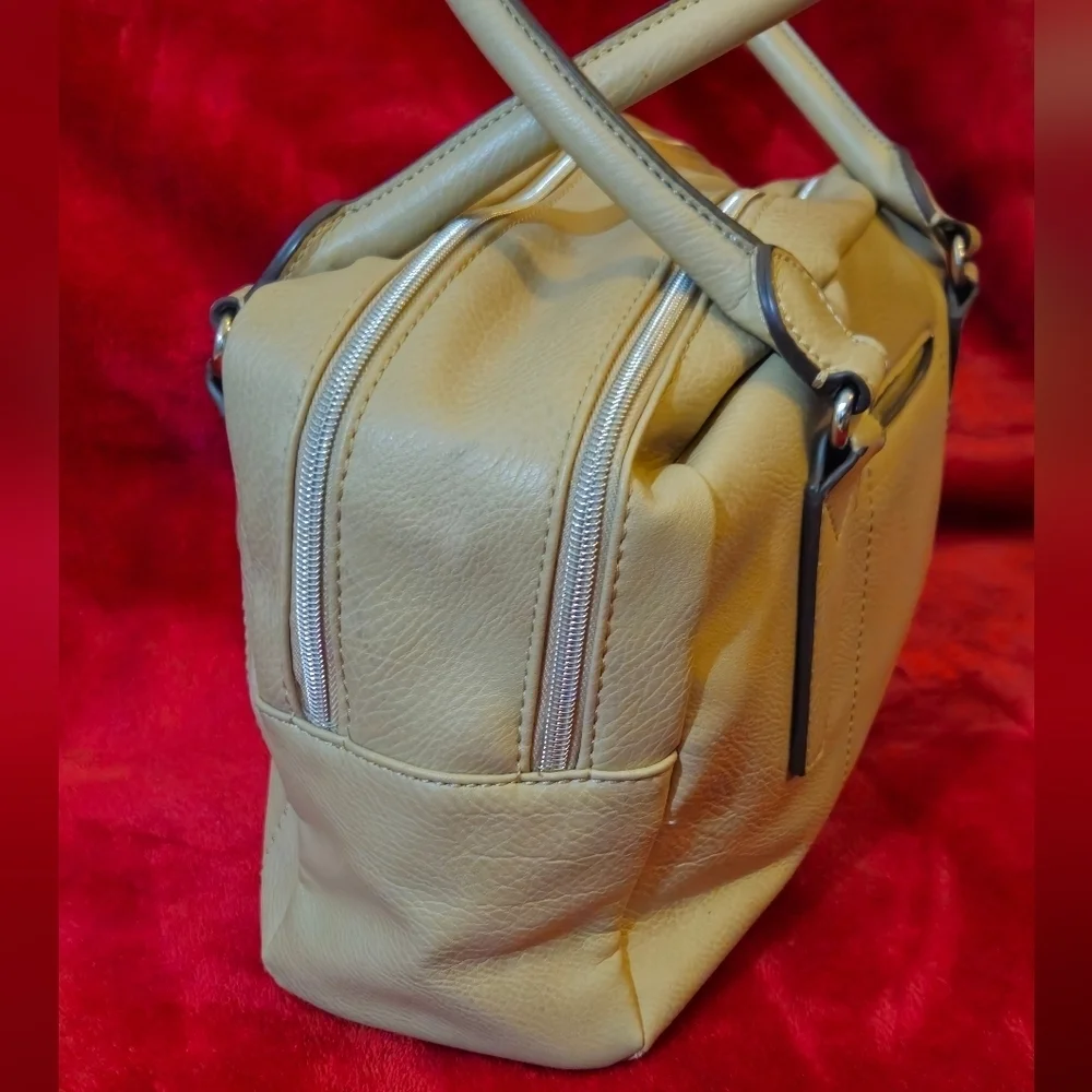 Relic Cream Faux Leather Satchel Bag with Double Zipper Closure & Handles